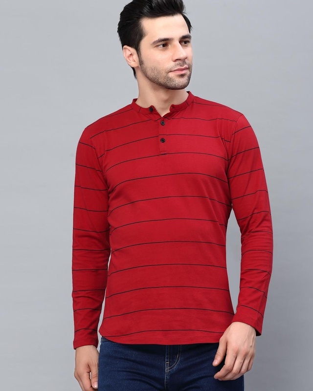 Shop Men's Red Striped Slim Fit T-shirt-Front