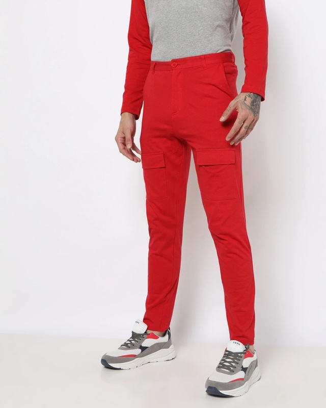Shop Men's Red Tapered Fit Chinos-Front