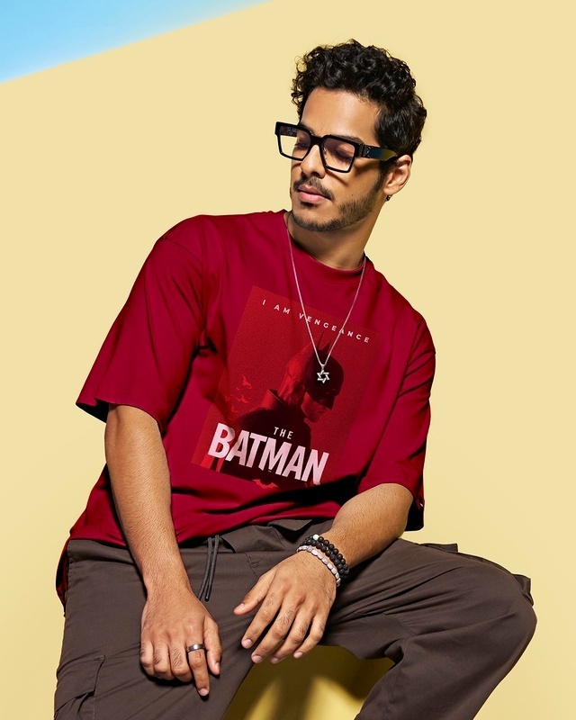 Shop Men's Red The Batman Graphic Printed Oversized T-shirt-Front