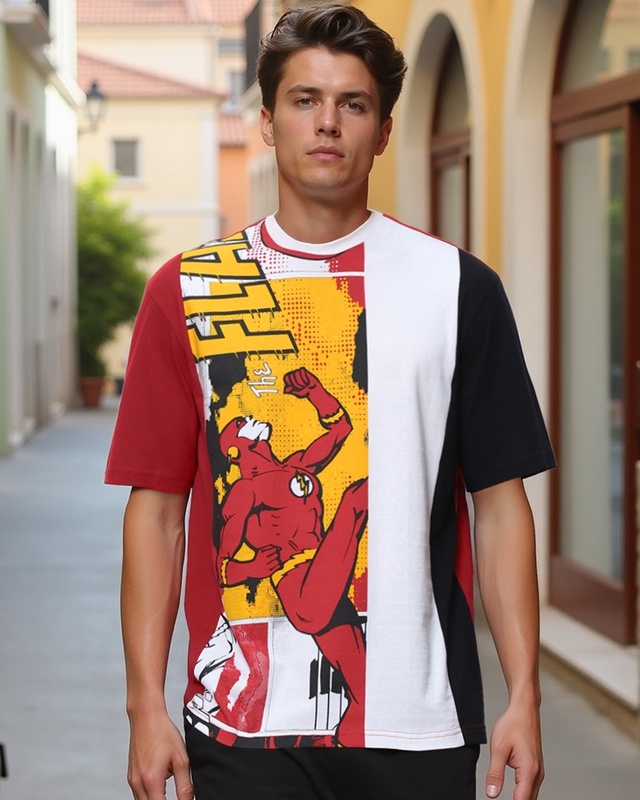 Men's Red The Flashed Graphic Printed Oversized T-shirt