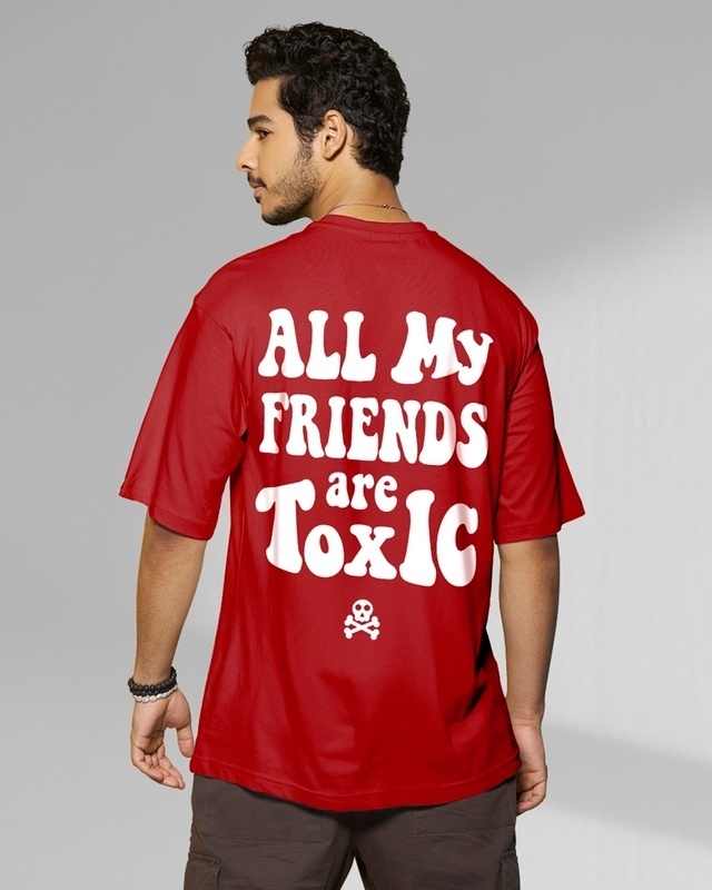 Shop Men's Red Toxic Typography Oversized T-shirt-Front