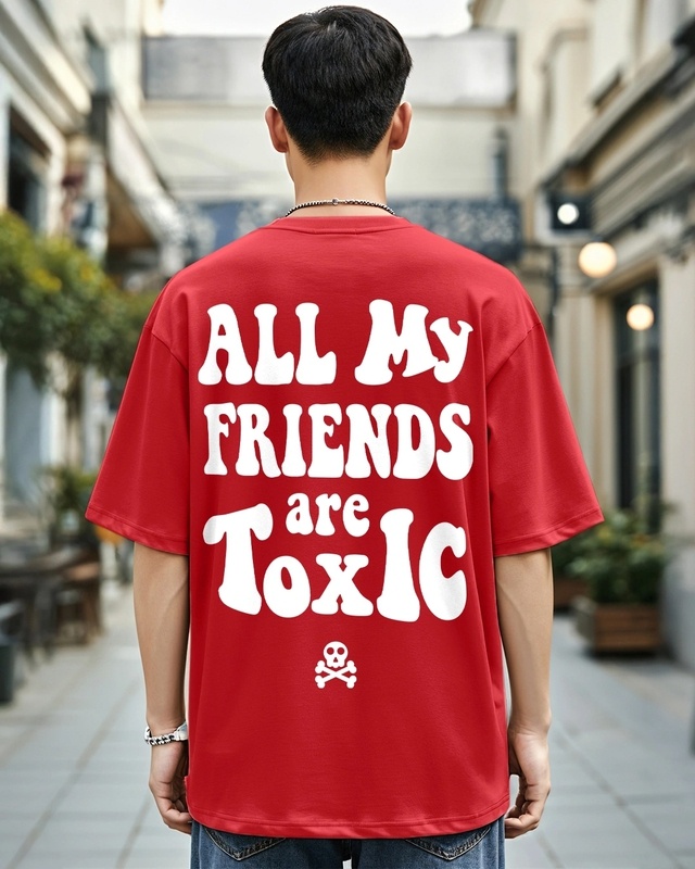 Shop Men's Red Toxic Typography Oversized T-shirt-Front