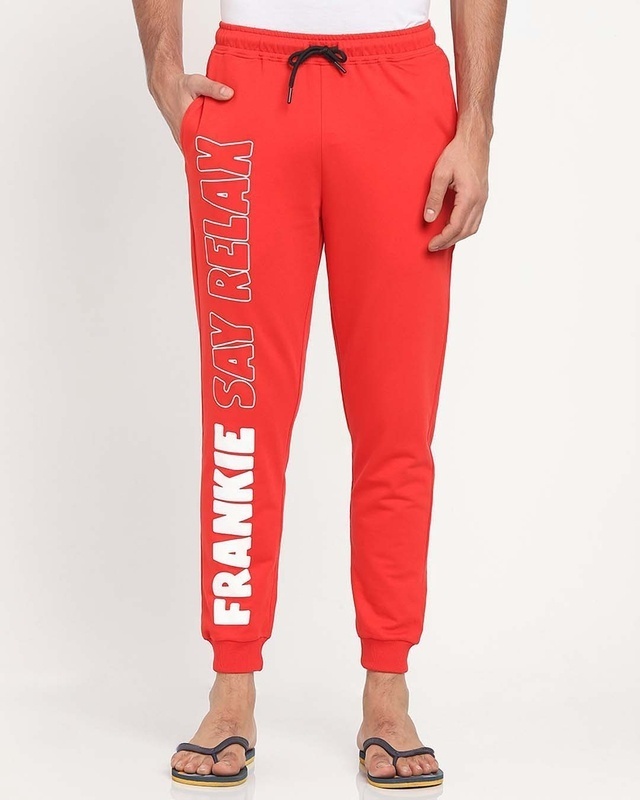 Shop Men's Red Typographic Print Lounge Joggers-Front