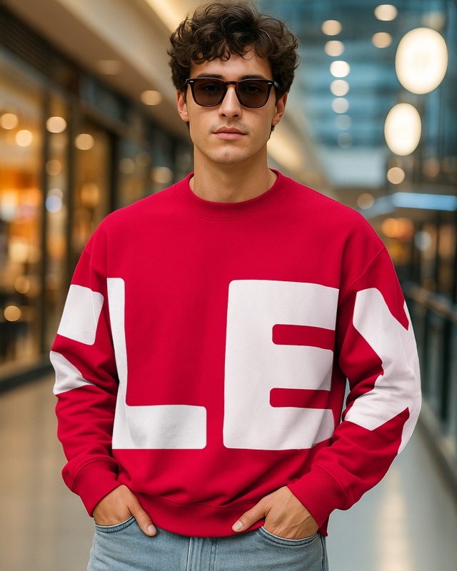 Shop Men's Red Typography Oversized Sweatshirt-Front