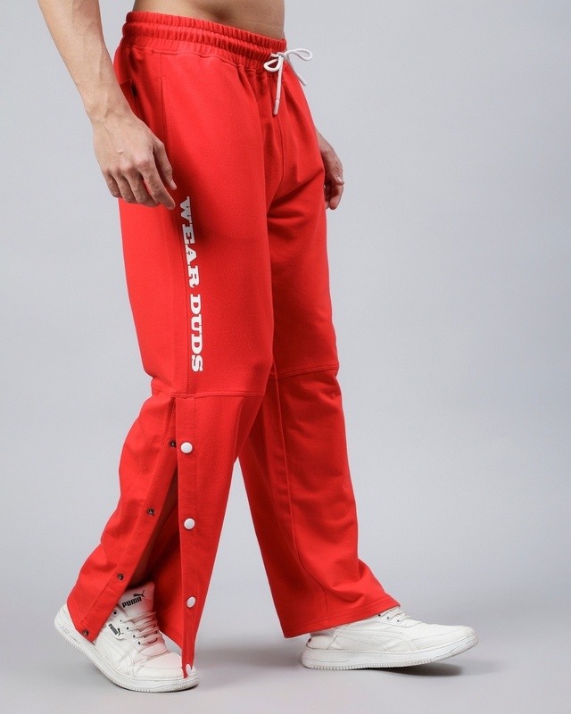 Shop Men's Red Typography Relaxed Fit Track Pants-Front