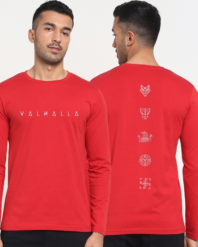 Shop Men's Red Valhalla Typography T-shirt-Front