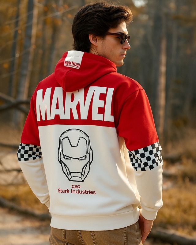 Shop Men's Red & White Graphic Printed Oversized Hoodies-Front