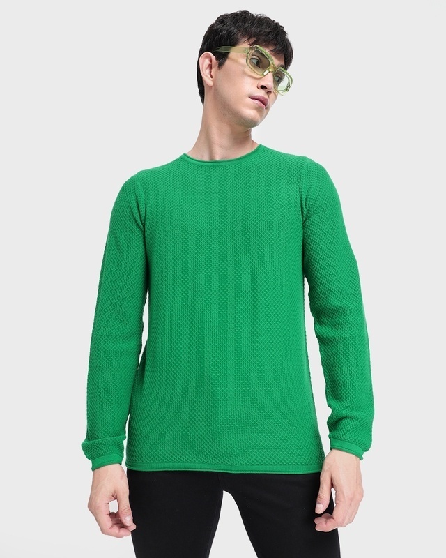 Shop Men's Green Textured Sweater-Front
