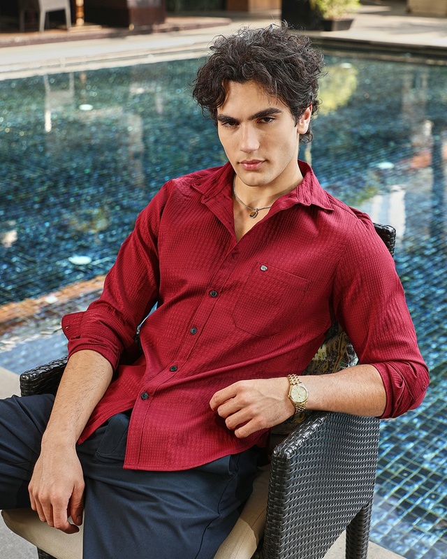 Men's Ruby Red Textured Shirt