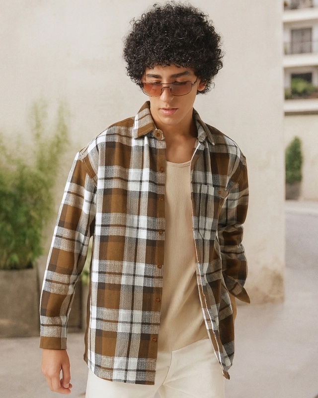Shop Men's Rust Orange Checked Oversized Shirt-Front