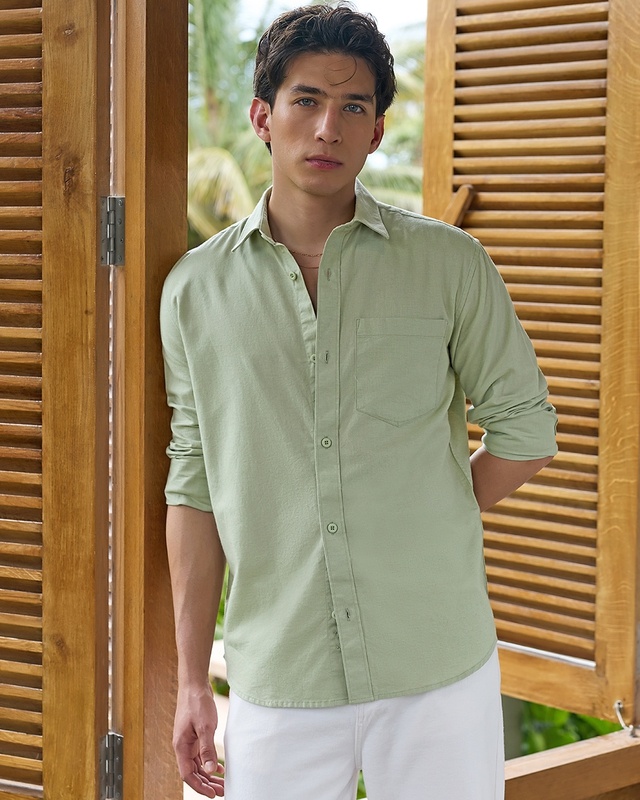 Shop Men's Sage Green Linen Shirt-Front