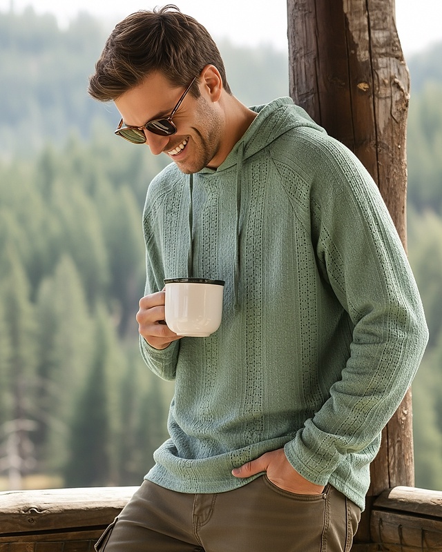 Shop Men's Sage Green Textured Lace Hoodies-Front