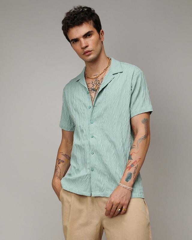 Shop Men's Sage Green Textured Shirt-Front