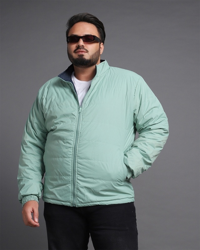 Shop Men's Sage & Navy Plus Size Reversible Puffer Jacket-Front