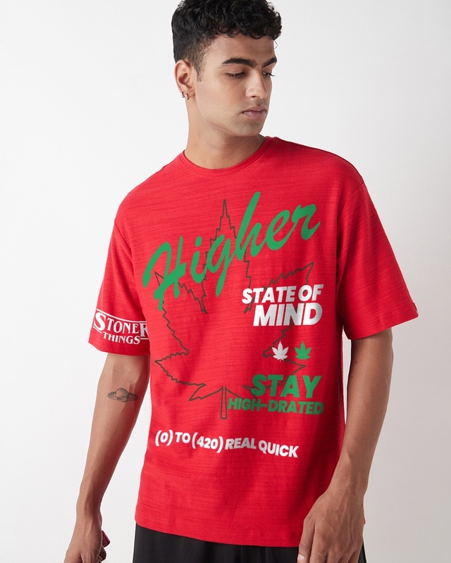 Shop Men's Salsa Red Higher Graphic Printed Oversized T-shirt-Front