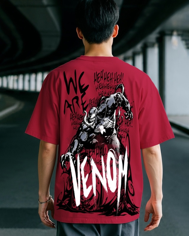 Shop Men's Salsa Red We Venom Graphic Printed Oversized T-shirt-Front