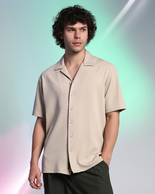 Men's Sand Beige Textured Shirt