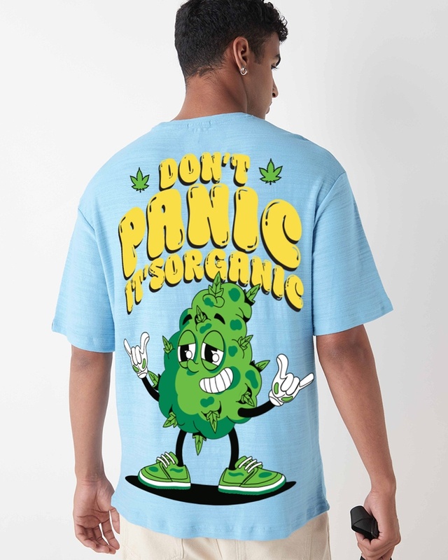 Shop Men's Sky Blue Don't Panic Graphic Printed Oversized T-shirt-Front