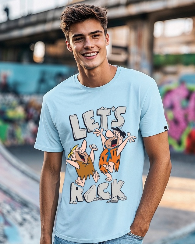 Shop Men's Sky Blue Rock N Roll Graphic Printed T-shirt-Front