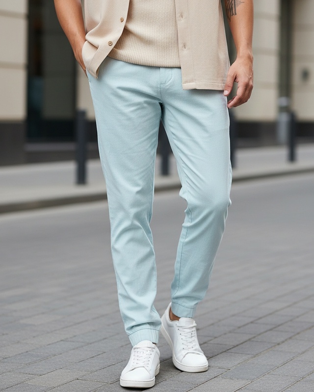 Shop Men's Sky Blue Warm Joggers-Front