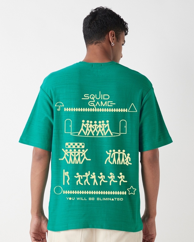 Shop Men's Slushy Green You Will Be Eliminated Graphic Printed Oversized T-shirt-Front