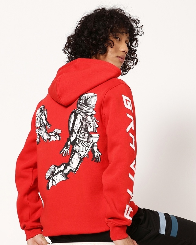 Shop Men's Red Gravity Graphic Printed Hoodie-Front