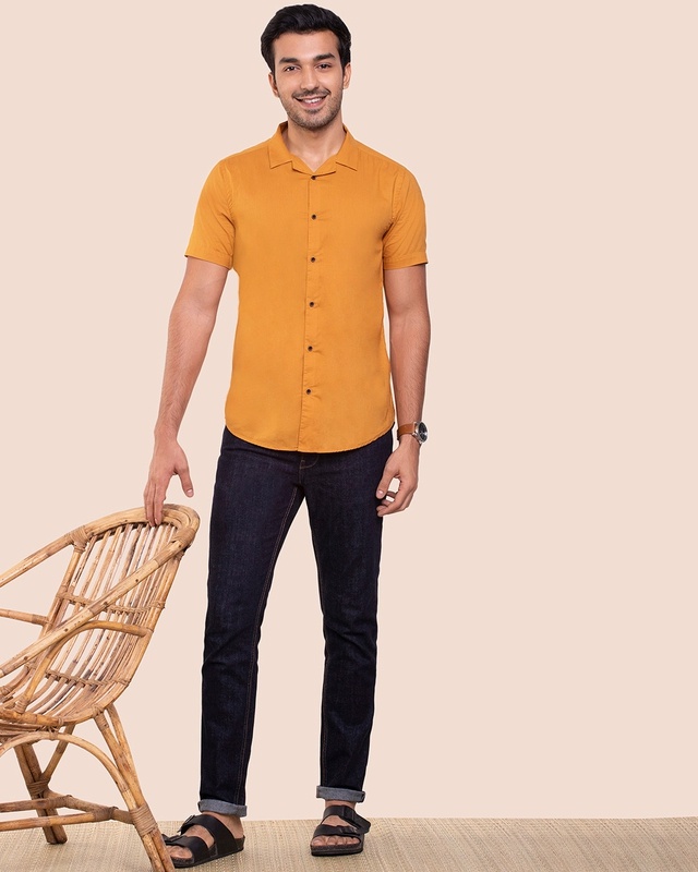 Shop Men's Solid Resort Collar Half Sleeves Shirt-Front