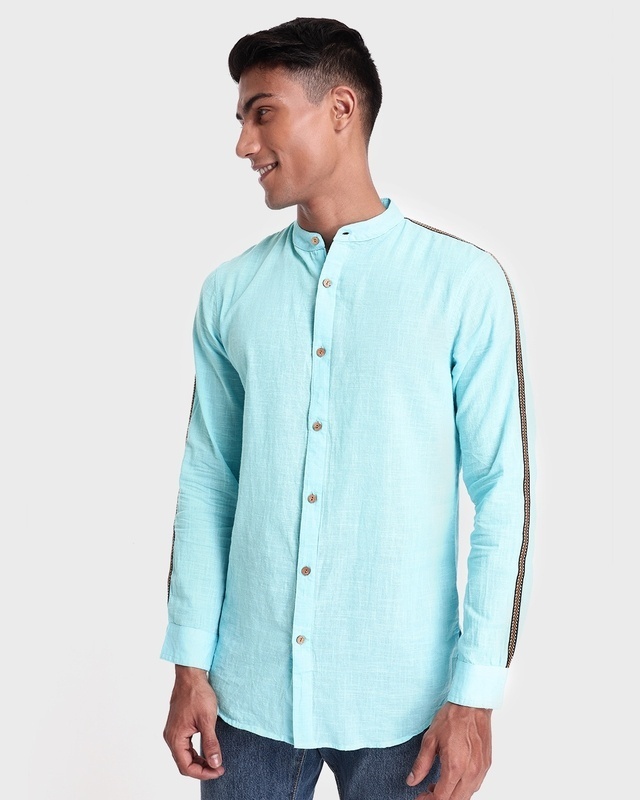 Shop Men's Solid Sky Blue Tape Relaxed Fit Shirt-Front