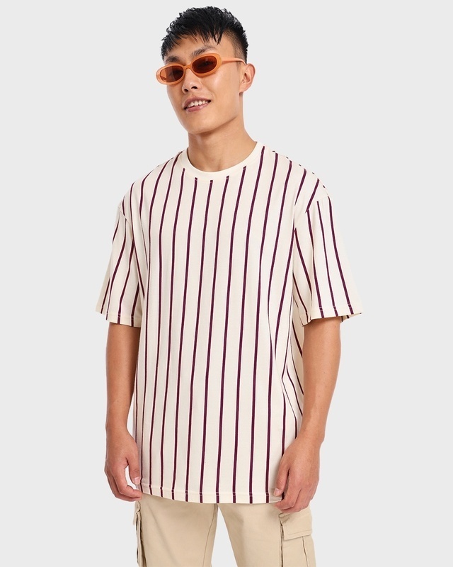 Shop Men's White Stripe Oversized T-shirt-Front