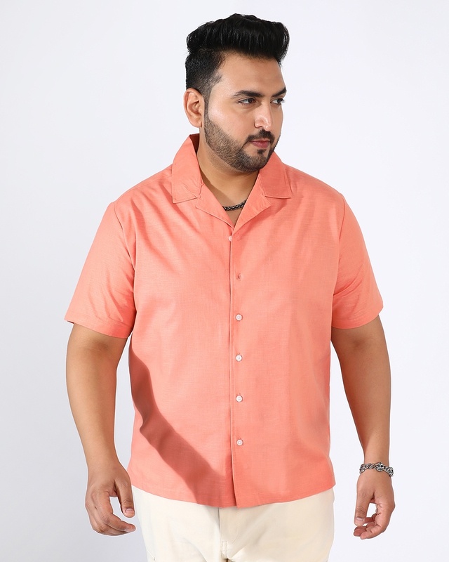 Shop Men's Tangarine Orange Oversized Plus Size Shirt-Front