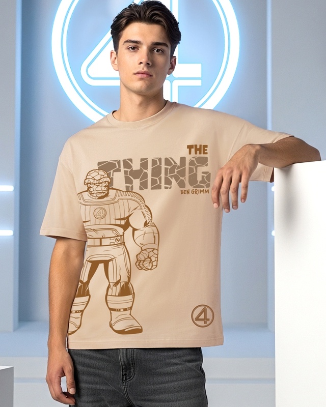 Shop Men's Taupe Brown The Thing Graphic Printed Oversized T-shirt-Front