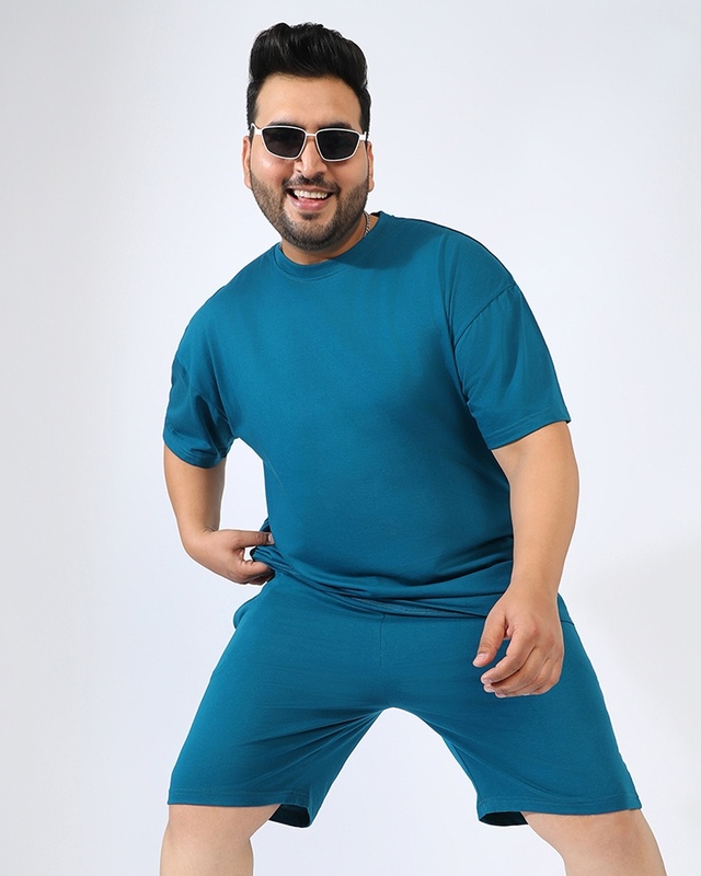 Men's Teal Blue Oversized Plus Size Co-ordinates