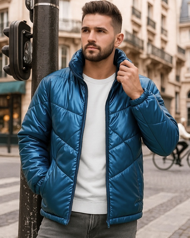 Shop Men's Teal Blue Oversized Puffer Jacket-Front