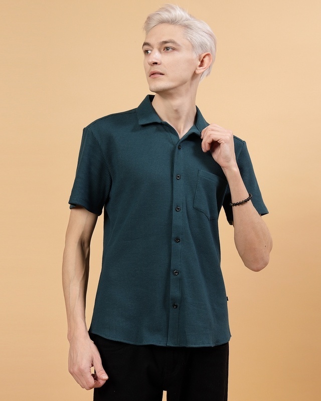 Shop Men's Teal Green Slim Fit Shirt-Front