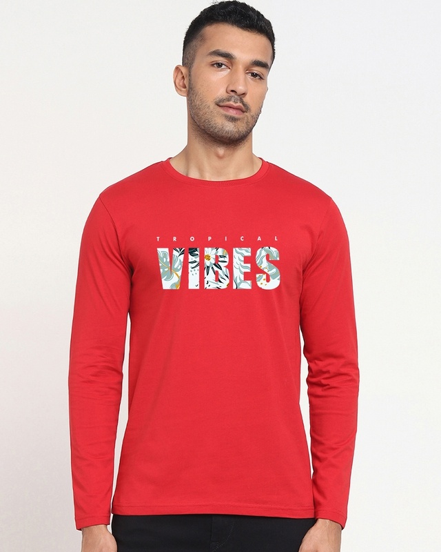 Shop Men's Red Tropical Vibes Typography T-shirt-Front