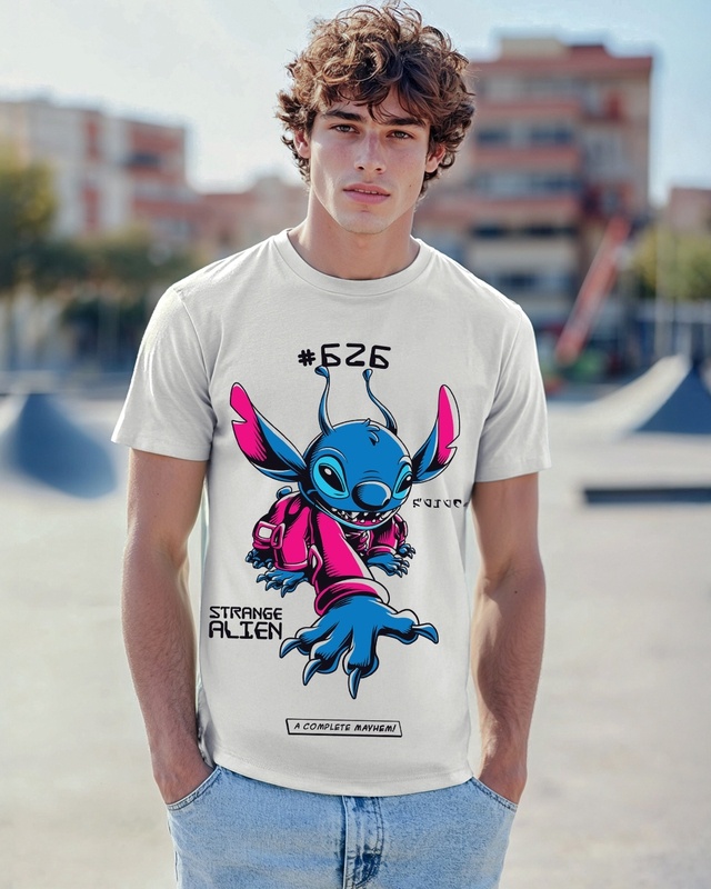 Shop Men's Vapour Blue Alien Graphic Printed T-shirt-Front