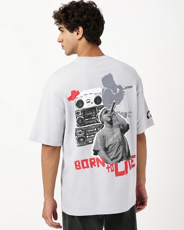 Shop Men's Vapour Blue Rap It Up Graphic Printed Oversized T-shirt-Front