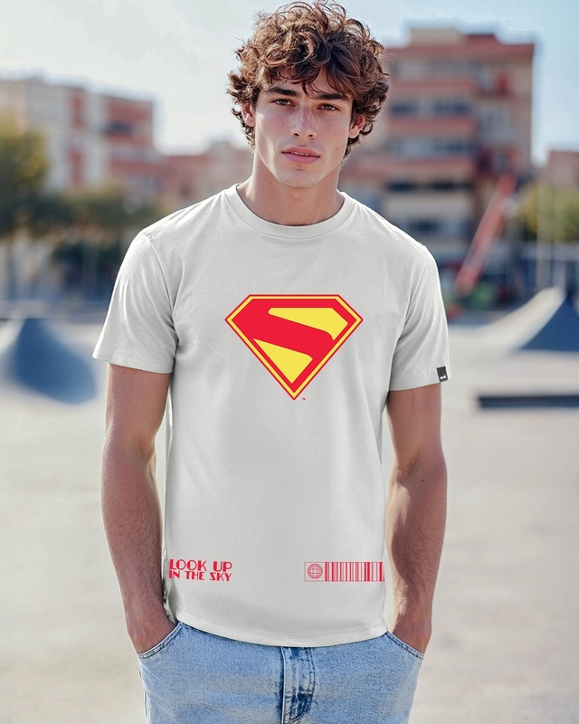 Shop Men's Vapour Blue Superman Logo Graphic Printed T-shirt-Front