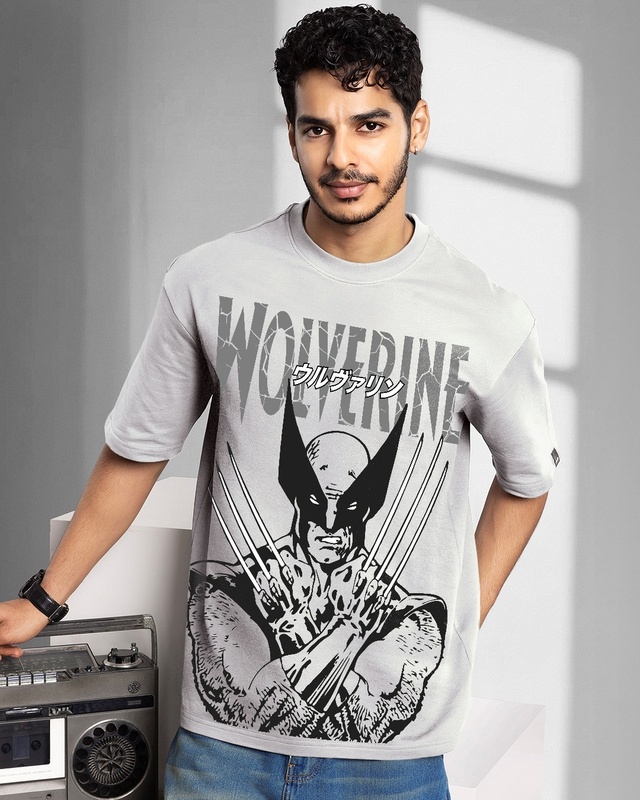 Shop Men's Vapour Blue Wolverine Graphic Print Oversized T-shirt-Front