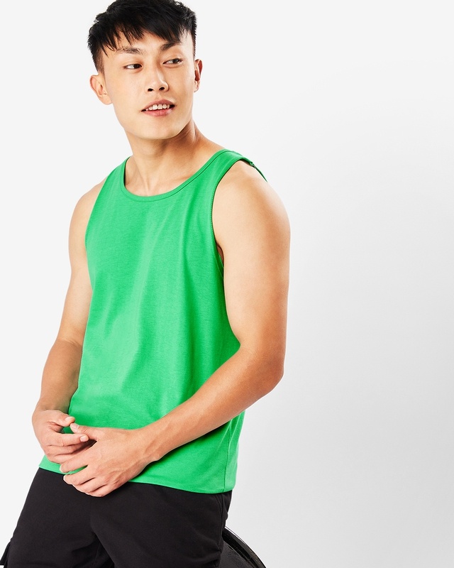 Shop Men's Varsity Green Deep Armhole Oversized Vest-Front
