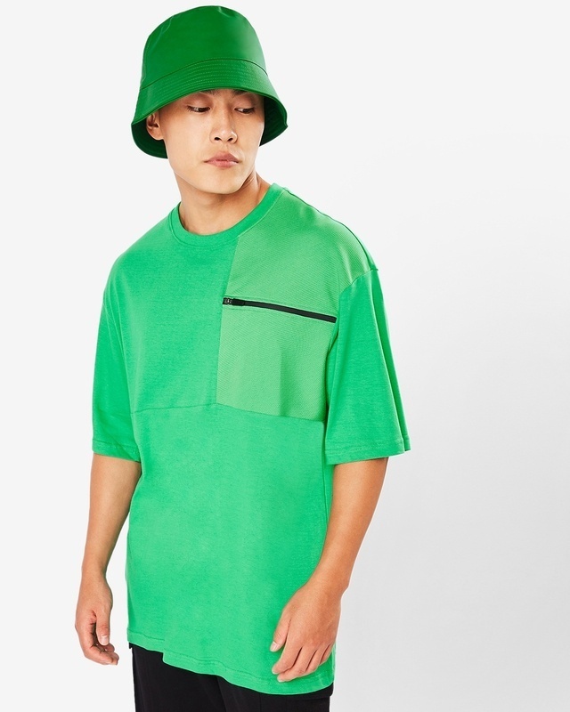 Shop Men's Varsity Green Mesh Pocket Oversized T-shirt-Front