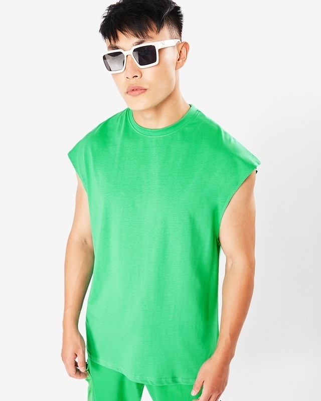 Shop Men's Varsity Green Oversized Vest-Front