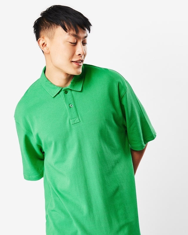 Shop Men's Varsity Green Oversized Polo T-shirt-Front