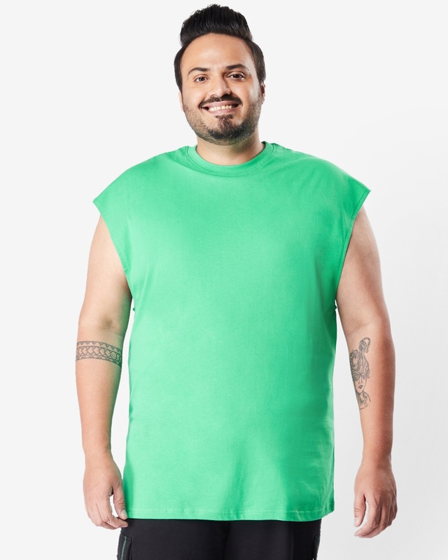 Shop Men's Varsity Green Plus Size Oversized Vest-Front