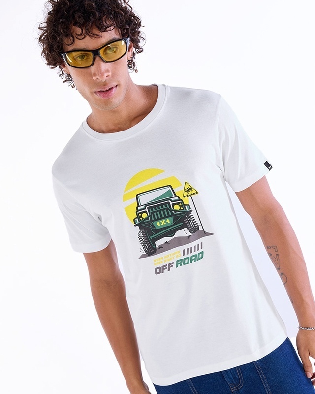 Men's White 4x4 Off Road Graphic Printed T-shirt