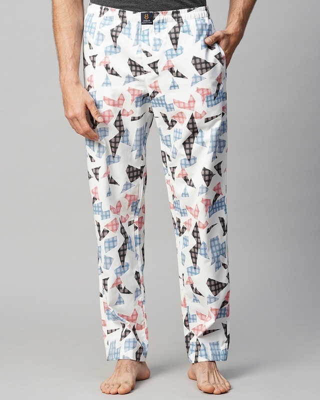 Shop Men's White Abstract Printed Pyjamas-Front