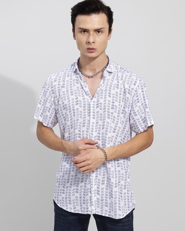 Shop Men's White Abstract Printed Slim Fit Shirt-Front