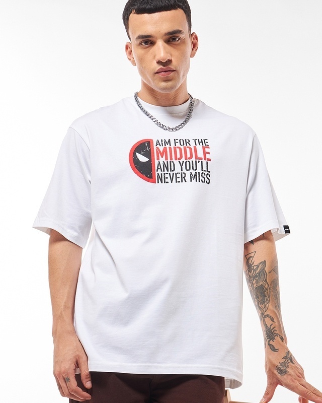 Shop Men's White Aim For Middle Graphic Printed Oversized T-shirt-Front