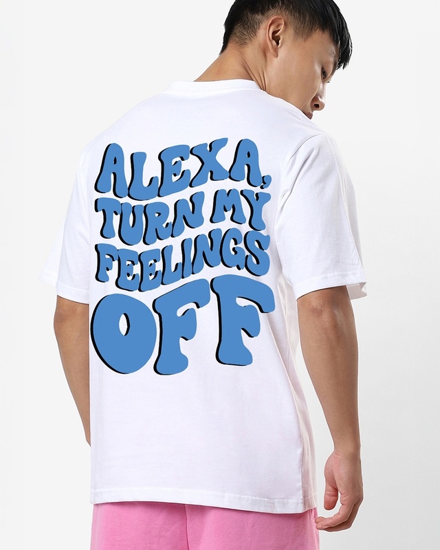 Shop Men's White Alexa Typography Oversized T-shirt-Front