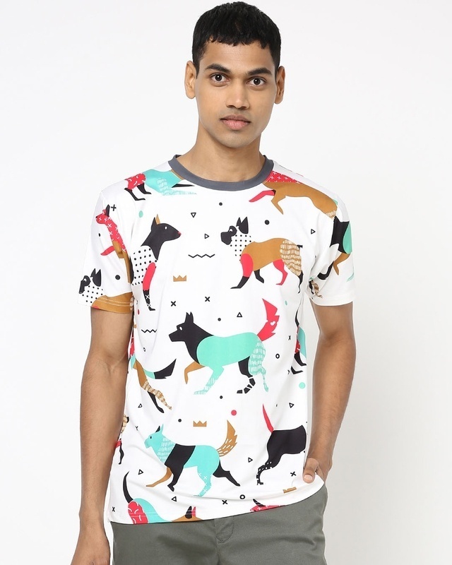 Shop Men's White All Over Animal Printed T-shirt-Front